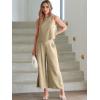 image:imageATHMILE Womens Summer 2 Piece Outfits Sleeveless Tank Crop Button Back Top Cropped Wide Leg Pants Set PocketsKhaki