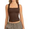 image:imageATHMILE Tank Tops for Women Square Neck Sleeveless DoubleLayer Tank Tops Basic Tight T ShirtsChestnut