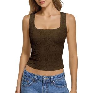 image:imageATHMILE Tank Top for Women Crop Square Neck Lace Trim Spring Summer Sleeveless Double Lined Basic Going Out Y2k Outfits 2026Brown