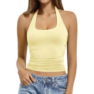 image:imageATHMILE Tank Top for Women Halter Double Lined Spring Summer Backless Y2K Sexy Trendy Going Out Fashion Clothing 2026Light Yellow