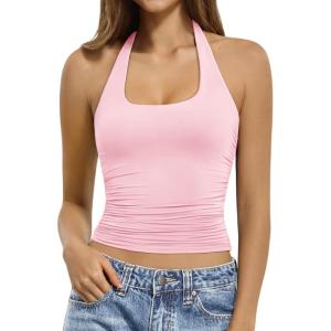 image:imageATHMILE Tank Top for Women Halter Double Lined Spring Summer Backless Y2K Sexy Trendy Going Out Fashion Clothing 2026Pink