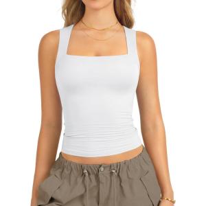 image:imageATHMILE Tank Tops for Women Square Neck Sleeveless DoubleLayer Tank Tops Basic Tight T ShirtsWhite