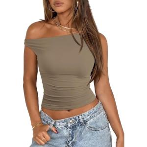 image:imageATHMILE Womens Off The Shoulder Tops Summer Sleeveless Shirts Going Out Crop Tank Top Y2K T Corset Tube Fashion Outfits 2026Light Brown