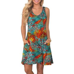 image:imageATHMILE Womens Summer Dresses V Neck Sleeveless Tank Sundresses Beach Vacation Casual Clothes with PocketsMaple Leaves
