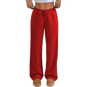 image:imageATHMILE Womens Sweatpants Wide Leg Barrel Pants Baggy Joggers Low Waist Fall Fashion Winter Clothing Pockets 2026Red