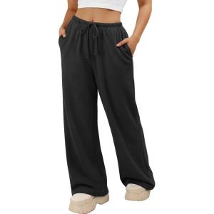 image:imageATHMILE Womens Wide Leg Sweatpants Long Straight Streetwear Drawstring Low Waist Casual Loose Baggy Workout Pants 2026Black