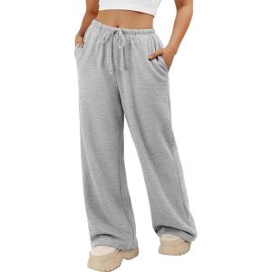 image:imageATHMILE Womens Wide Leg Sweatpants Long Straight Streetwear Drawstring Low Waist Casual Loose Baggy Workout Pants 2026Grey