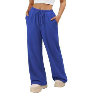 image:imageATHMILE Womens Wide Leg Sweatpants Long Straight Streetwear Drawstring Low Waist Casual Loose Baggy Workout Pants 2026Royal Blue