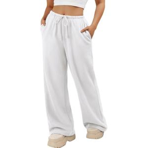 image:imageATHMILE Womens Wide Leg Sweatpants Long Straight Streetwear Drawstring Low Waist Casual Loose Baggy Workout Pants 2026White