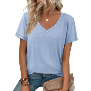 image:imageATHMILE T Shirts Short Sleeve V Neck Tees for Women Fashion Tops Trendy Soft Casual Summer Clothes Outfits 2026Ice Blue