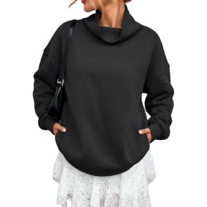 image:imageATHMILE Fleece Sweatshirt for Women Oversized Sweatshirts with Pockets Turtleneck Pullover Fashion Outfits Clothes 2026Black