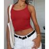 image:imageATHMILE Women Tank Top Sleeveless Scoop Neck Form Fitting Ribbed Knit Basic Cami Shirts1 Short Length Red