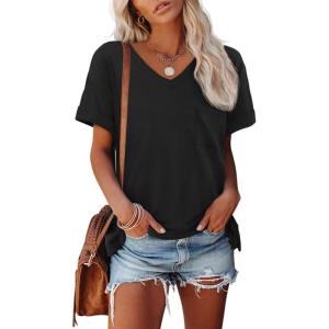 image:imageATHMILE Womens T Shirts 2026 Short Sleeve VNeck Shirts Cute Fit Summer Casual Tee Tops SXXLBlack