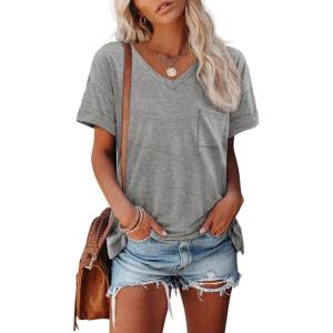 image:imageATHMILE Womens T Shirts 2026 Short Sleeve VNeck Shirts Cute Fit Summer Casual Tee Tops SXXLLight Gray