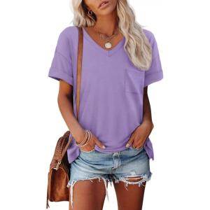 image:imageATHMILE Womens T Shirts 2026 Short Sleeve VNeck Shirts Cute Fit Summer Casual Tee Tops SXXLLight Purple