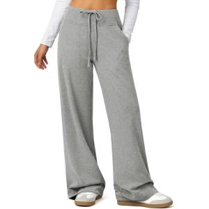 image:imageATHMILE Womens Wide Leg Sweatpants Baggy HighWaisted Drawstring Sweat Pants Fashion Comfy Joggers with PocketsGrey