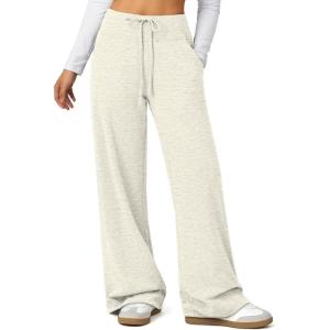 image:imageATHMILE Womens Wide Leg Sweatpants Baggy HighWaisted Drawstring Sweat Pants Fashion Comfy Joggers with PocketsGrey White