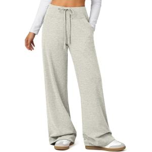 image:imageATHMILE Womens Wide Leg Sweatpants Baggy HighWaisted Drawstring Sweat Pants Fashion Comfy Joggers with PocketsLight Grey