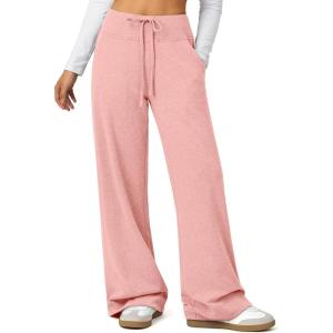 image:imageATHMILE Womens Wide Leg Sweatpants Baggy HighWaisted Drawstring Sweat Pants Fashion Comfy Joggers with PocketsPink