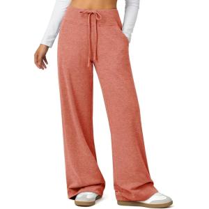 image:imageATHMILE Womens Wide Leg Sweatpants Baggy HighWaisted Drawstring Sweat Pants Fashion Comfy Joggers with PocketsRed