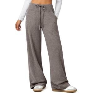 image:imageATHMILE Womens Wide Leg Sweatpants Baggy HighWaisted Drawstring Sweat Pants Fashion Comfy Joggers with PocketsTaupe