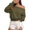 image:imageATHMILE Womens Off the Shoulder Sweatshirt Crop Top Long Sleeve Pullover Comfy Sexy Y2K Casual Fall Outfits 2026Army Green