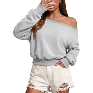 image:imageATHMILE Womens Off the Shoulder Sweatshirt Crop Top Long Sleeve Pullover Comfy Sexy Y2K Casual Fall Outfits 2026Gray