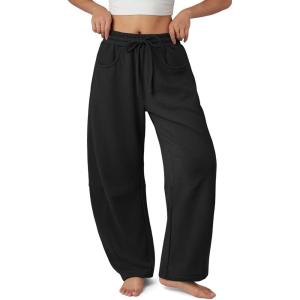 image:imageATHMILE Barrel Sweatpants Women Fall Fashion Wide Leg Pants 2026 Baggy Lounge Comfy Flowy Sweat Pants with PocketsBlack