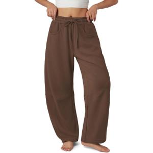 image:imageATHMILE Barrel Sweatpants Women Fall Fashion Wide Leg Pants 2026 Baggy Lounge Comfy Flowy Sweat Pants with PocketsCoffee