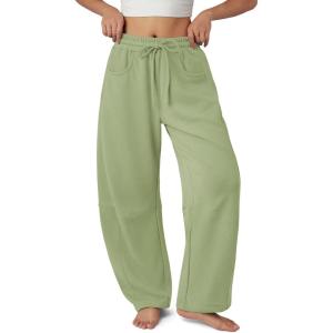 image:imageATHMILE Barrel Sweatpants Women Fall Fashion Wide Leg Pants 2026 Baggy Lounge Comfy Flowy Sweat Pants with PocketsGreen