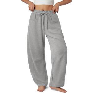 image:imageATHMILE Barrel Sweatpants Women Fall Fashion Wide Leg Pants 2026 Baggy Lounge Comfy Flowy Sweat Pants with PocketsGrey