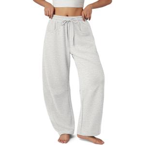 image:imageATHMILE Barrel Sweatpants Women Fall Fashion Wide Leg Pants 2026 Baggy Lounge Comfy Flowy Sweat Pants with PocketsHeather White
