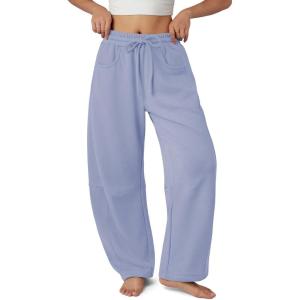 image:imageATHMILE Barrel Sweatpants Women Fall Fashion Wide Leg Pants 2026 Baggy Lounge Comfy Flowy Sweat Pants with PocketsLight Blue
