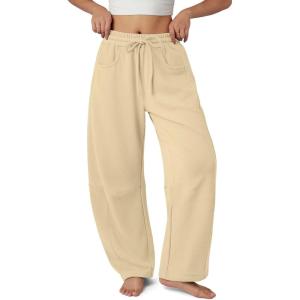 image:imageATHMILE Barrel Sweatpants Women Fall Fashion Wide Leg Pants 2026 Baggy Lounge Comfy Flowy Sweat Pants with PocketsLight Khaki