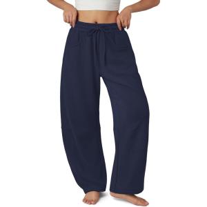image:imageATHMILE Barrel Sweatpants Women Fall Fashion Wide Leg Pants 2026 Baggy Lounge Comfy Flowy Sweat Pants with PocketsNavy