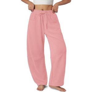 image:imageATHMILE Barrel Sweatpants Women Fall Fashion Wide Leg Pants 2026 Baggy Lounge Comfy Flowy Sweat Pants with PocketsPink
