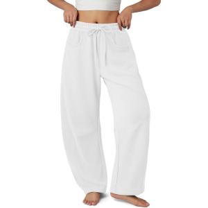 image:imageATHMILE Barrel Sweatpants Women Fall Fashion Wide Leg Pants 2026 Baggy Lounge Comfy Flowy Sweat Pants with PocketsWhite