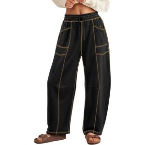 image:imageATHMILE Sweatpants Women 2026 Baggy PullOn Barrel Pants Wide Leg Lounge Drawstring Sweatpants with PocketsBlack