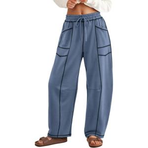 image:imageATHMILE Sweatpants Women 2026 Baggy PullOn Barrel Pants Wide Leg Lounge Drawstring Sweatpants with PocketsBlue