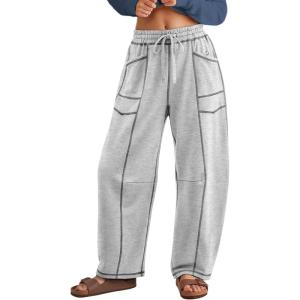 image:imageATHMILE Sweatpants Women 2026 Baggy PullOn Barrel Pants Wide Leg Lounge Drawstring Sweatpants with PocketsLight Grey
