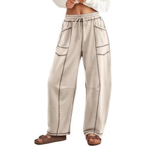 image:imageATHMILE Sweatpants Women 2026 Baggy PullOn Barrel Pants Wide Leg Lounge Drawstring Sweatpants with PocketsLight Khaki