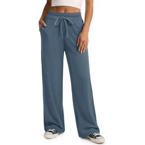 image:imageATHMILE Wide Leg Sweatpants High Waisted Double Waisted Baggy Sweat Pants Fashion Teen Girl Drawstring Athletic JoggersGrey Blue