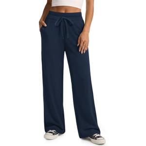 image:imageATHMILE Wide Leg Sweatpants High Waisted Double Waisted Baggy Sweat Pants Fashion Teen Girl Drawstring Athletic JoggersNavy Blue