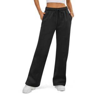 image:imageATHMILE Womens Sweatpants 2026 Fall Baggy Wide Leg Sweatpant Fleece Lined Straight Leg Sweat PantsBlack