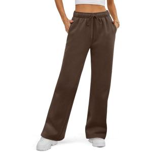 image:imageATHMILE Womens Sweatpants 2026 Fall Baggy Wide Leg Sweatpant Fleece Lined Straight Leg Sweat PantsBrown