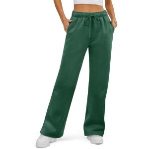 image:imageATHMILE Womens Sweatpants 2026 Fall Baggy Wide Leg Sweatpant Fleece Lined Straight Leg Sweat PantsDark Green