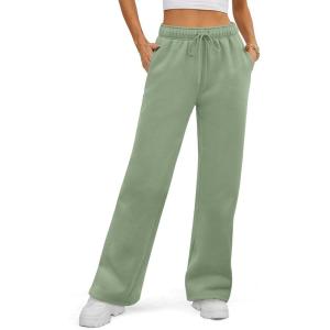 image:imageATHMILE Womens Sweatpants 2026 Fall Baggy Wide Leg Sweatpant Fleece Lined Straight Leg Sweat PantsGray Green
