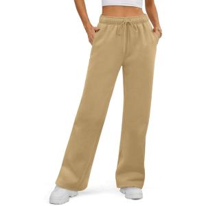 image:imageATHMILE Womens Sweatpants 2026 Fall Baggy Wide Leg Sweatpant Fleece Lined Straight Leg Sweat PantsLight Brown