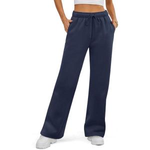 image:imageATHMILE Womens Sweatpants 2026 Fall Baggy Wide Leg Sweatpant Fleece Lined Straight Leg Sweat PantsNavy Blue