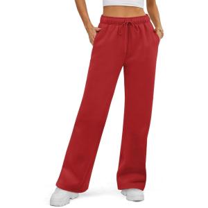 image:imageATHMILE Womens Sweatpants 2026 Fall Baggy Wide Leg Sweatpant Fleece Lined Straight Leg Sweat PantsWatermelonred